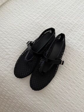 Black Mary Jane Mesh Flats